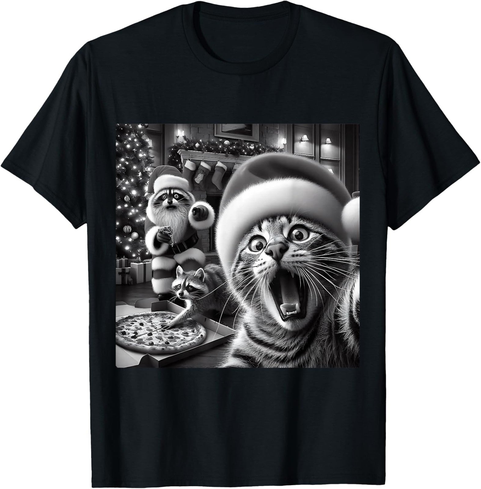 Racoon Santa Christmas Xmas Holiday Funny Cat Unisex T-Shirt