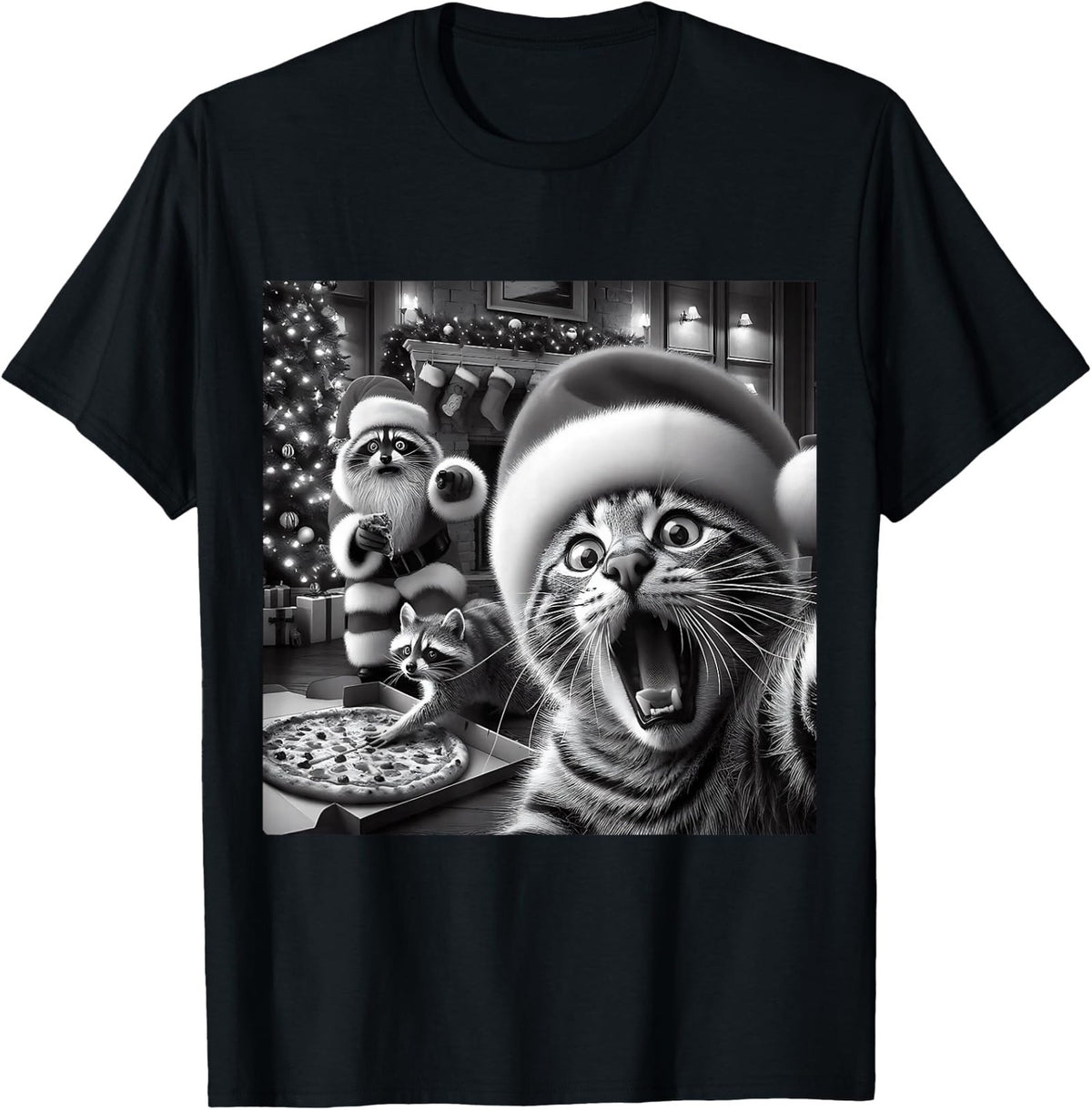 Racoon Santa Christmas Xmas Holiday Funny Cat Unisex T-Shirt
