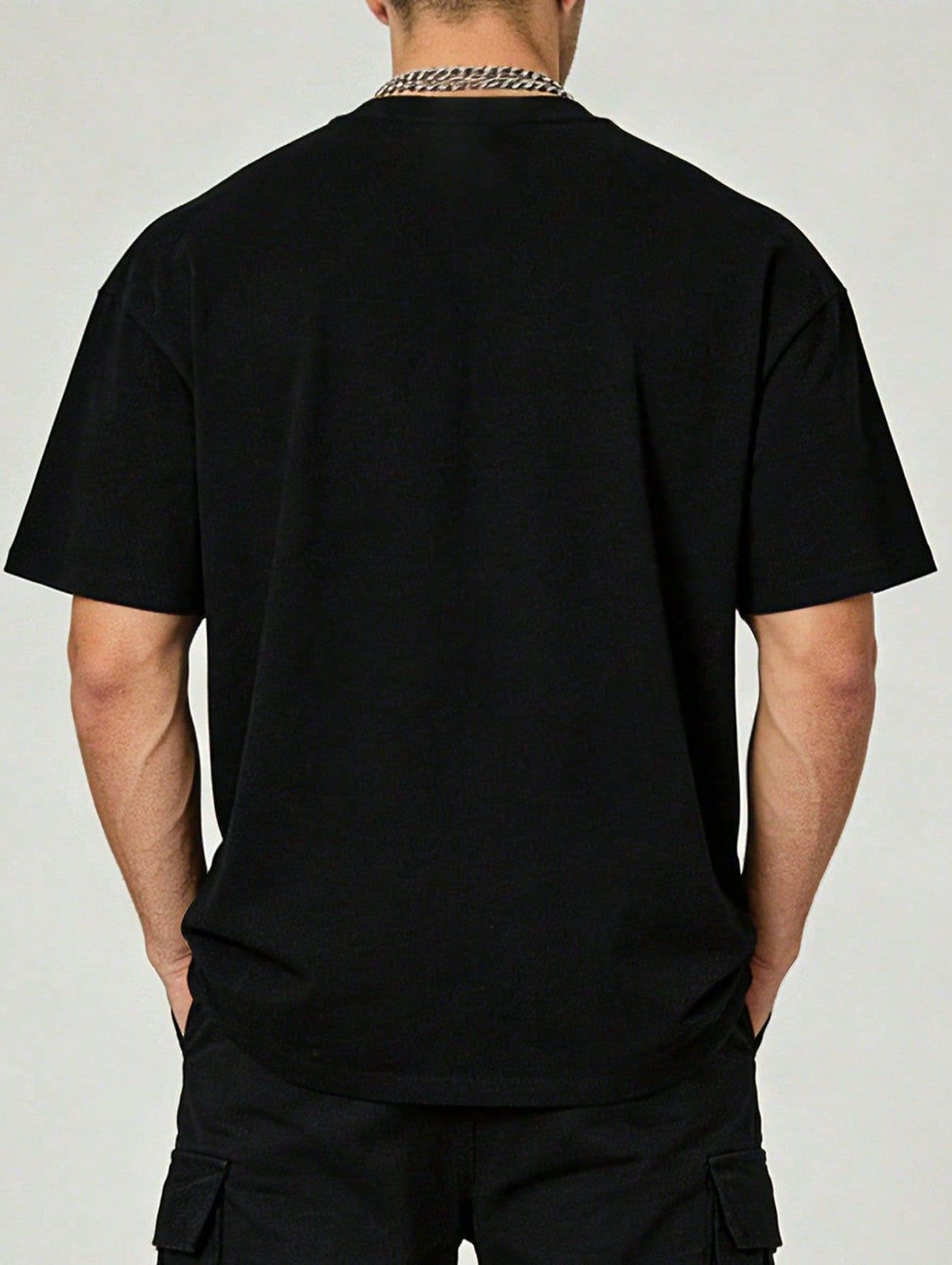 1pc Men' S Gaming Skeleton Print Black TShirt, Crew Neck, Casual Cotton Tee