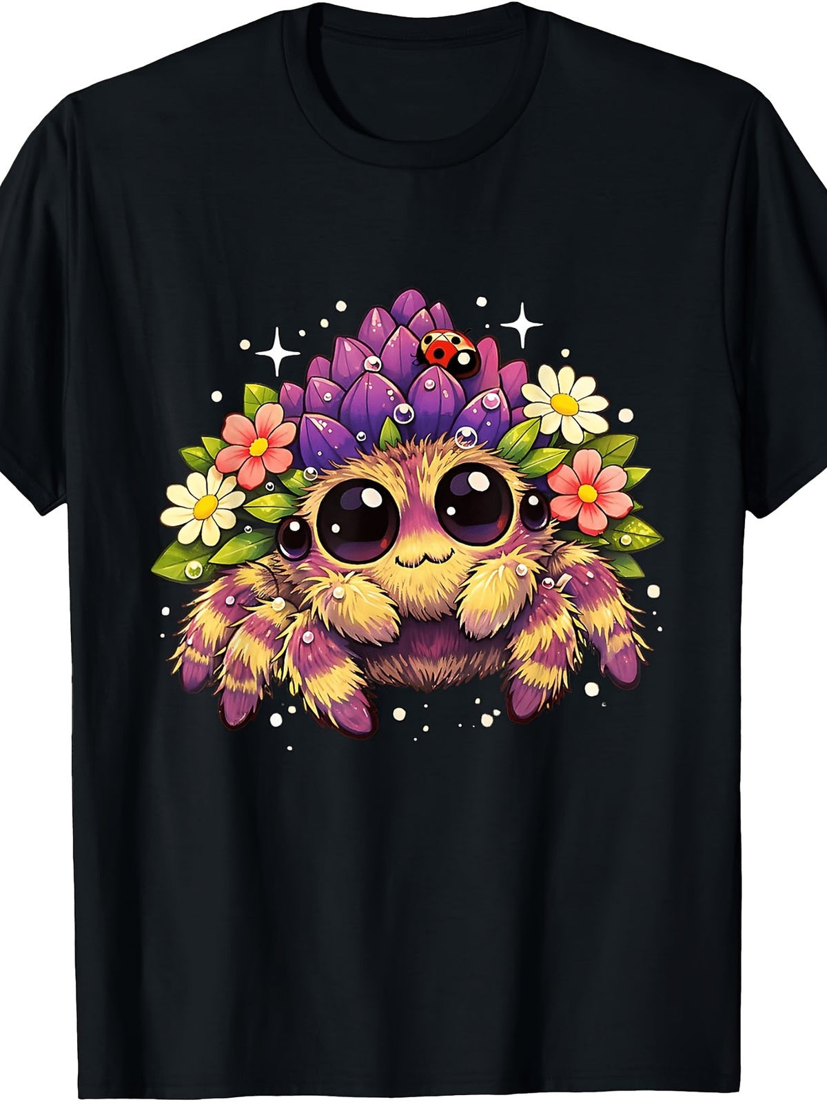 Cute Jumping Spider with Flower Hat Kawaii Arachnid Lover T-Shirt