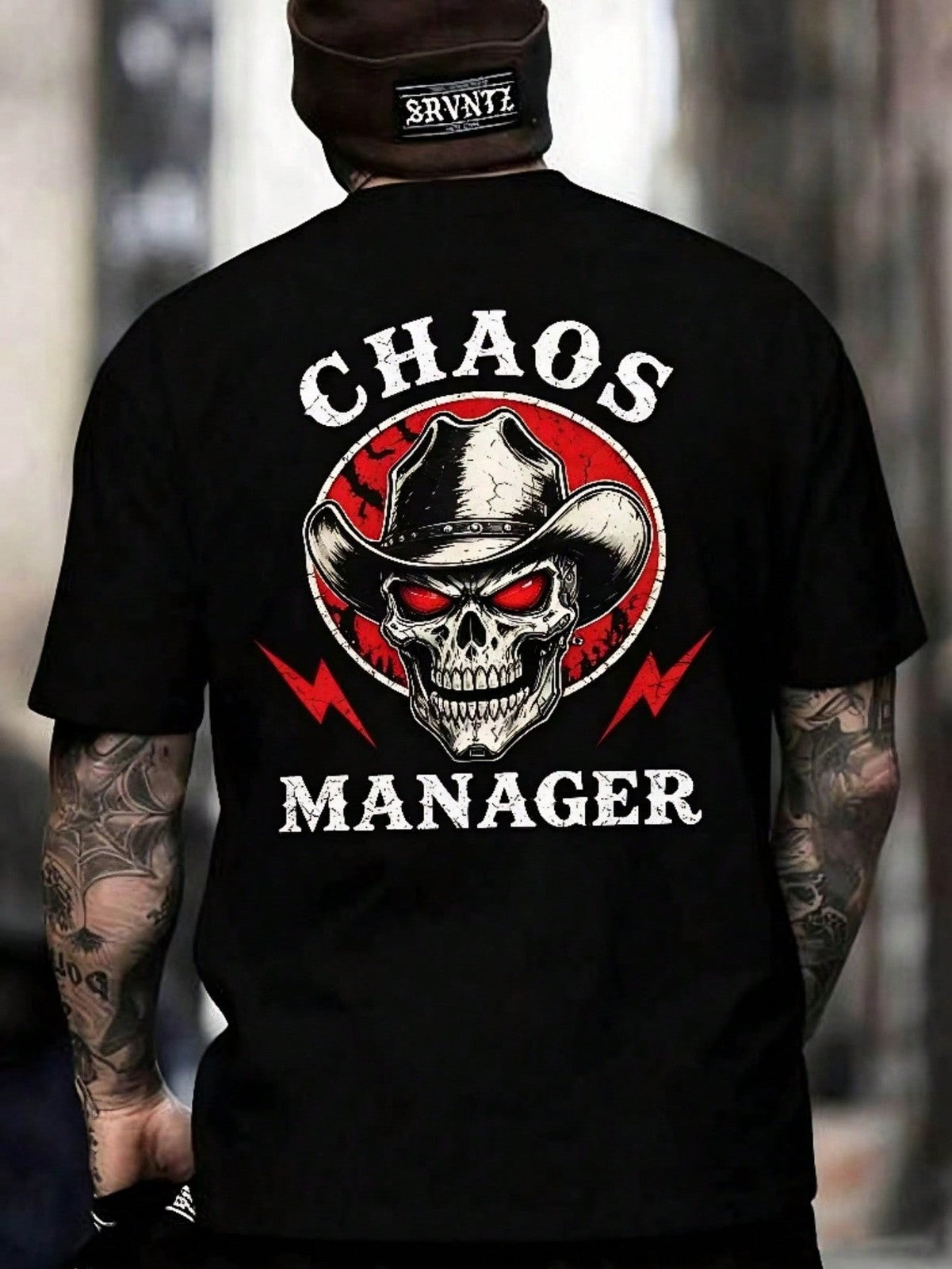 Men's Chaos Supervisor Funny Print T-Shirt,AvantGarde Skull And Chaos Back Print