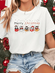Merry Christmas Cute Penguin in Hot Cocoa Mugs Graphic T-Shirt