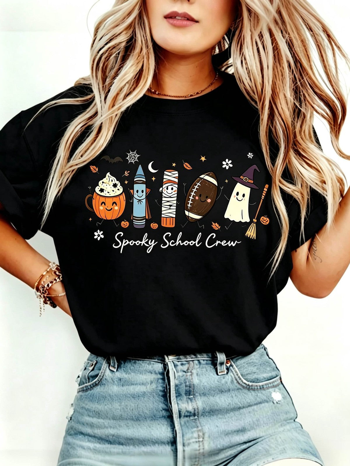 Halloween Teacher T-Shirt Cute School Supplies Witch Pencil Tee