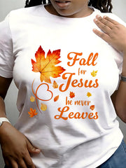 Women's Fall For Jesus He Never Leaves Graphic T-Shirt