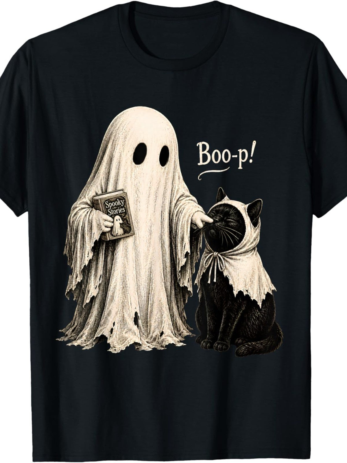 Spooky Boo-p & Black Cat Book Halloween T-Shirt