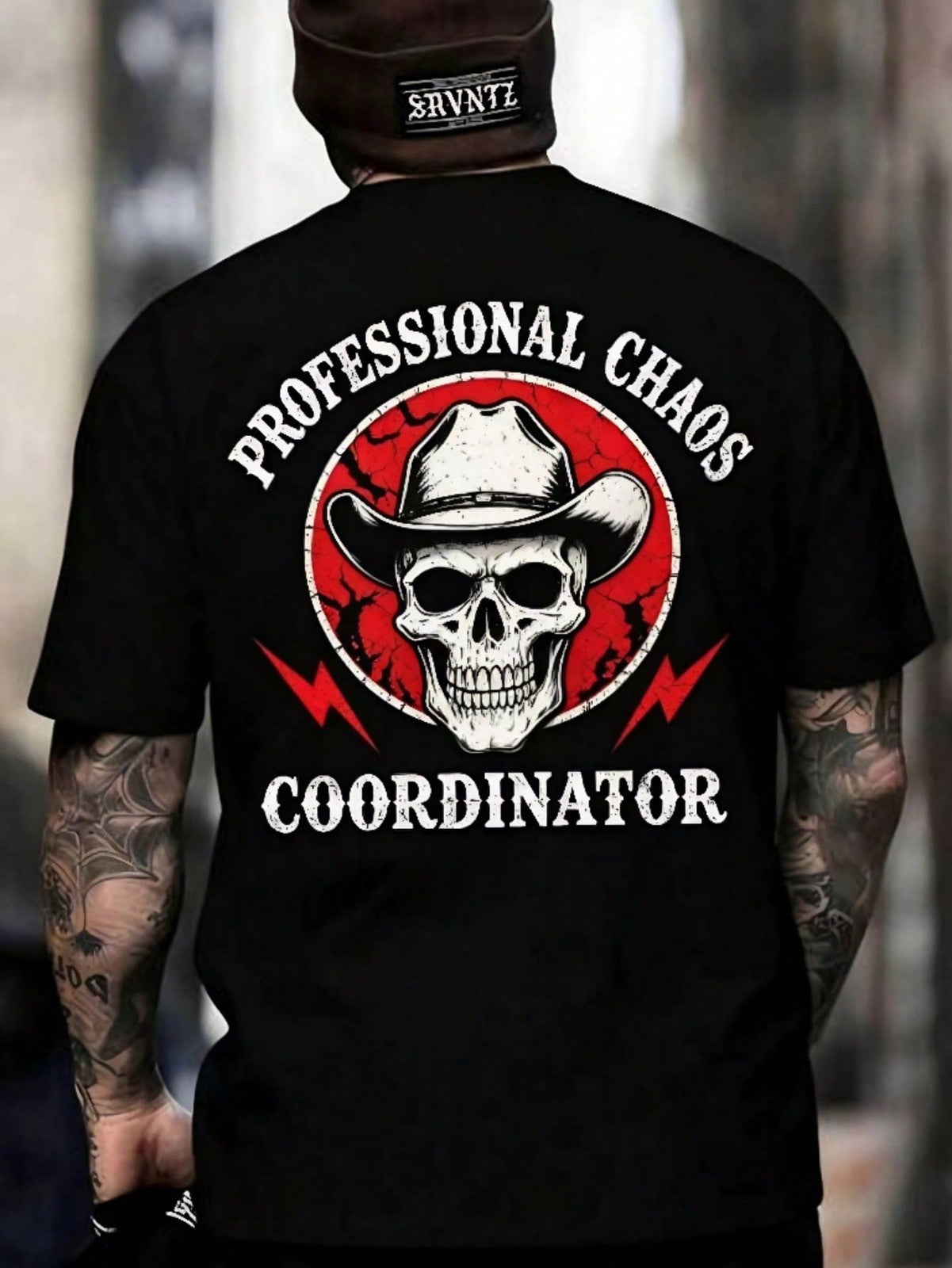 Men's Chaos Supervisor Funny Print T-Shirt,AvantGarde Skull And Chaos Back Print
