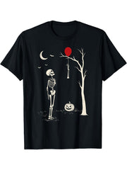 Skeleton Red Balloon T-Shirt Spooky Halloween Graphic Tee