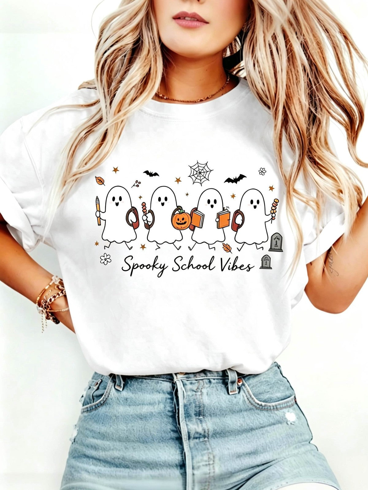 Halloween Teacher T-Shirt Cute School Supplies Witch Pencil Tee