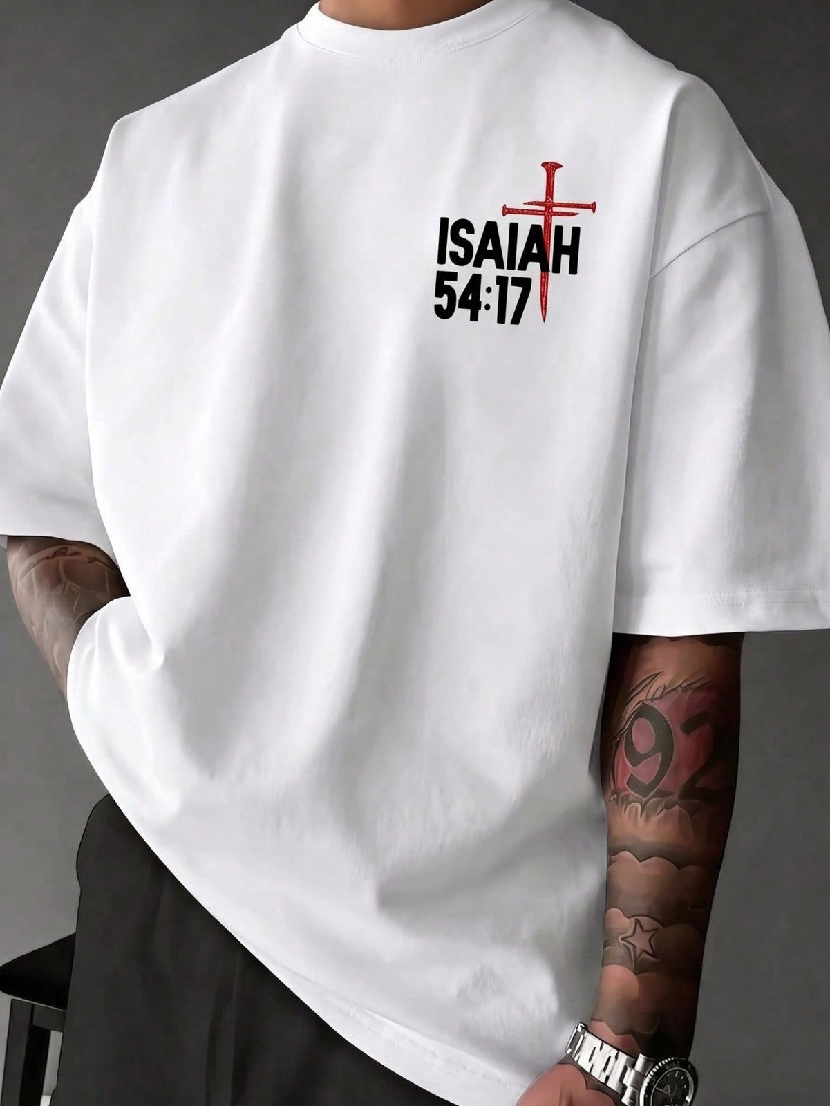 Men's Vintage Cotton Short Sleeve T-Shirt Double Sided Print Christian Bible