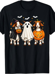 Cute Halloween Witch Ghost Pumpkin Animal Costume Graphic Tee for Men Women, Funny Spooky Fall Short Sleeve T-Shirt, Casual Crew Neck Top for Halloween Party Gift