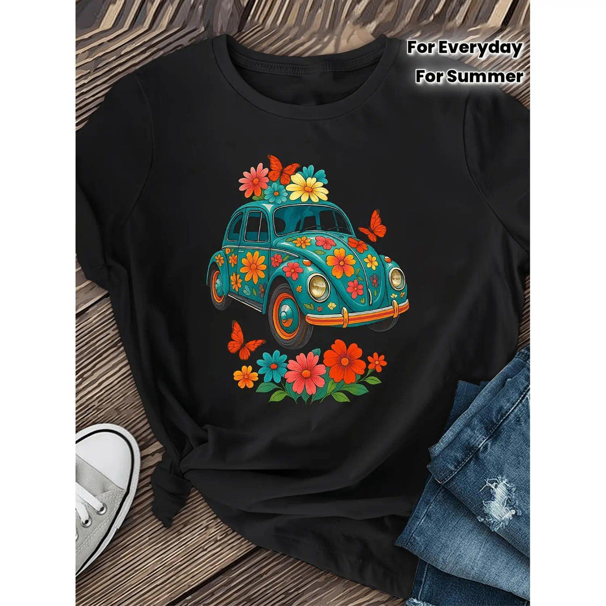 Vintage Women's Turquoise Floral Short Sleeve T-Shirt Comfortable Breathable Casual Blouse Perfect for Daily and Party Wear