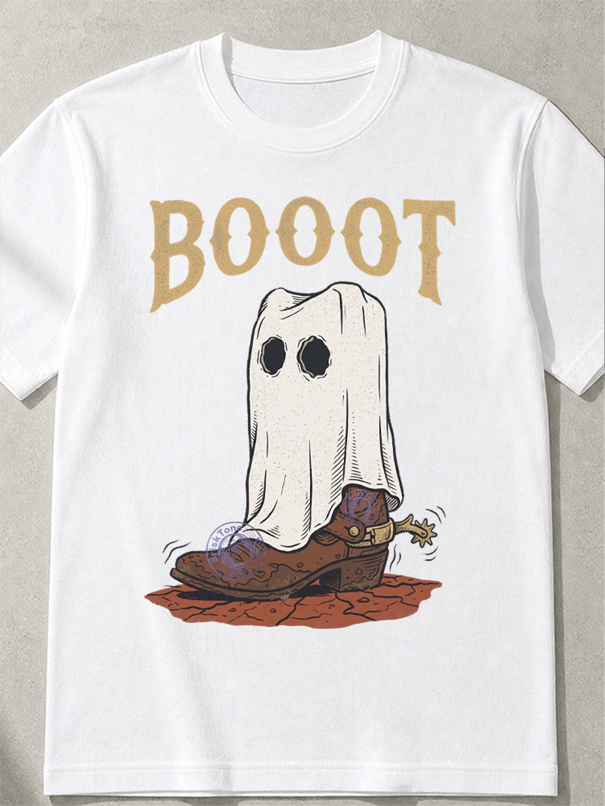 Boot Scootin Spooky Western Ghost Cowboy Boot Halloween Graphic Tee for Men Women, Cute Funny Fall Short Sleeve T-Shirt, Casual Crew Neck Top for Halloween Gift