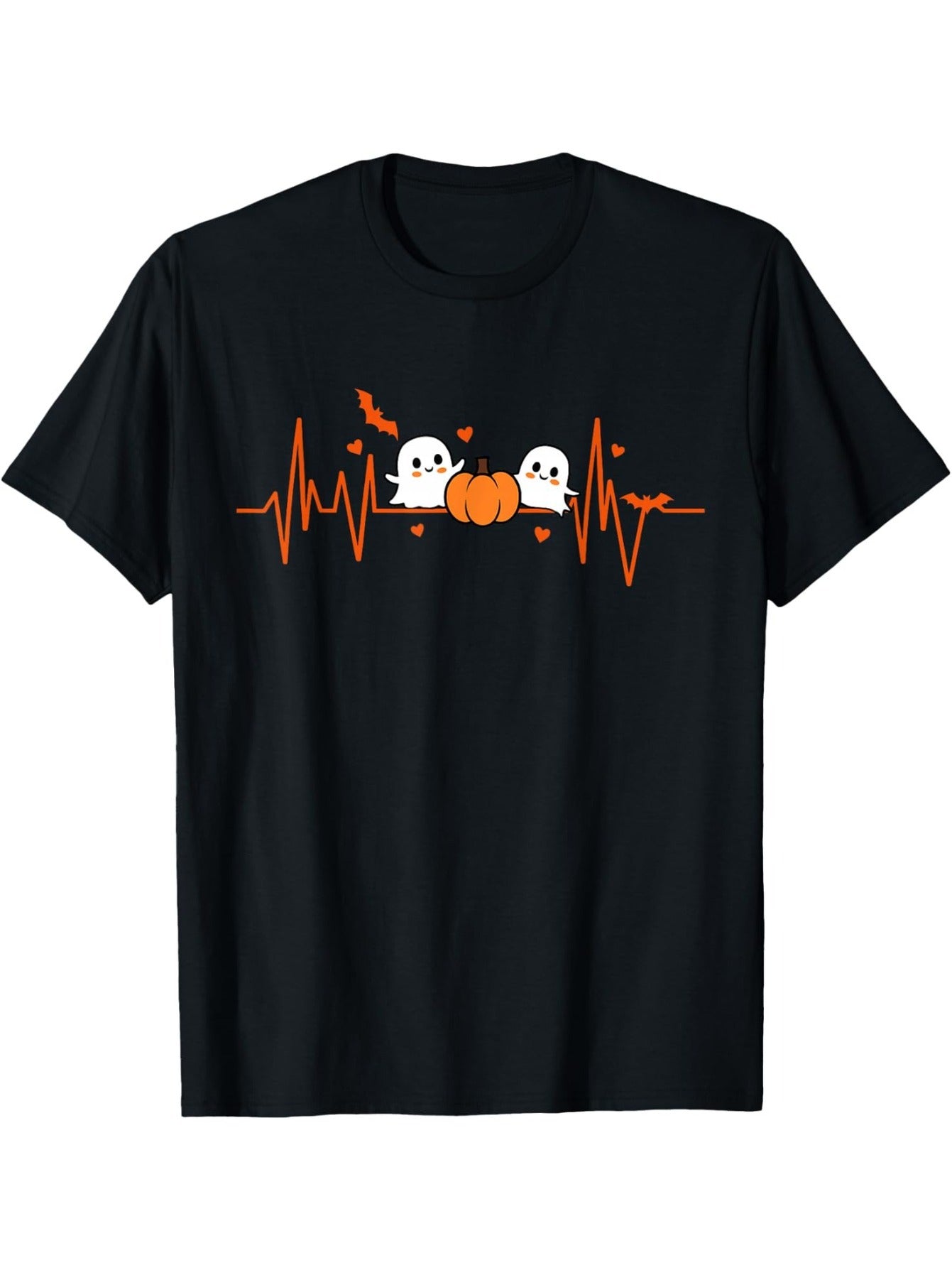 Pumpkin Ghost ECG Halloween Technical Heart Nurse TShirt Unisex Casual Halloween, Birthdays, Back to School Season, Thanksgiving, Christmas, Trendy Street T-Shirt Tops