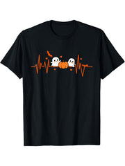 Pumpkin Ghost ECG Halloween Technical Heart Nurse TShirt Unisex Casual Halloween, Birthdays, Back to School Season, Thanksgiving, Christmas, Trendy Street T-Shirt Tops