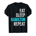 Eat Sleep Hamilton Repeat Slogan, Black with Turquoise Print