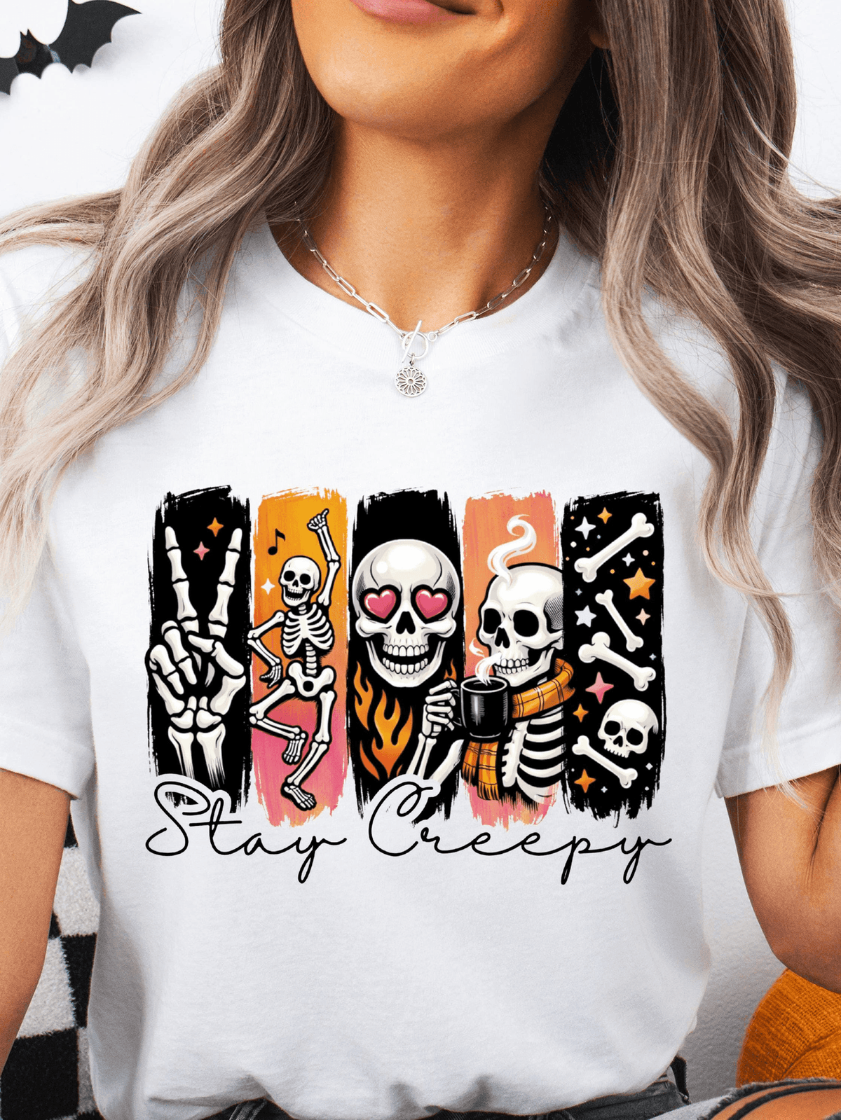 Stay Creepy Shirt, Dancing Skeleton Tee, Spooky Season Gift, Trick Or Treat Shirt, Skeleton Ghost Tee