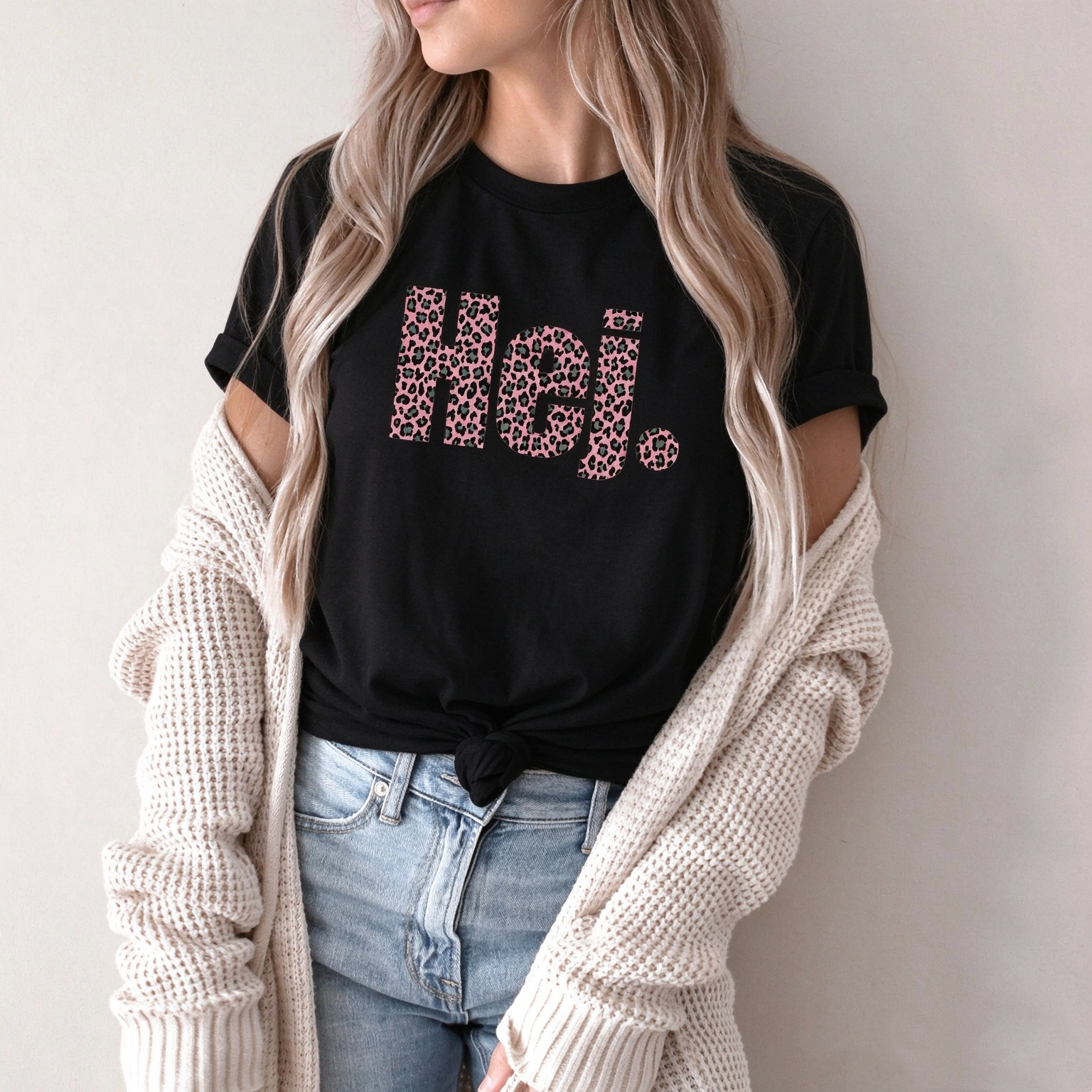 Women's Leopard Print Hej T-Shirt,Casual Pink Black Animal Print Top