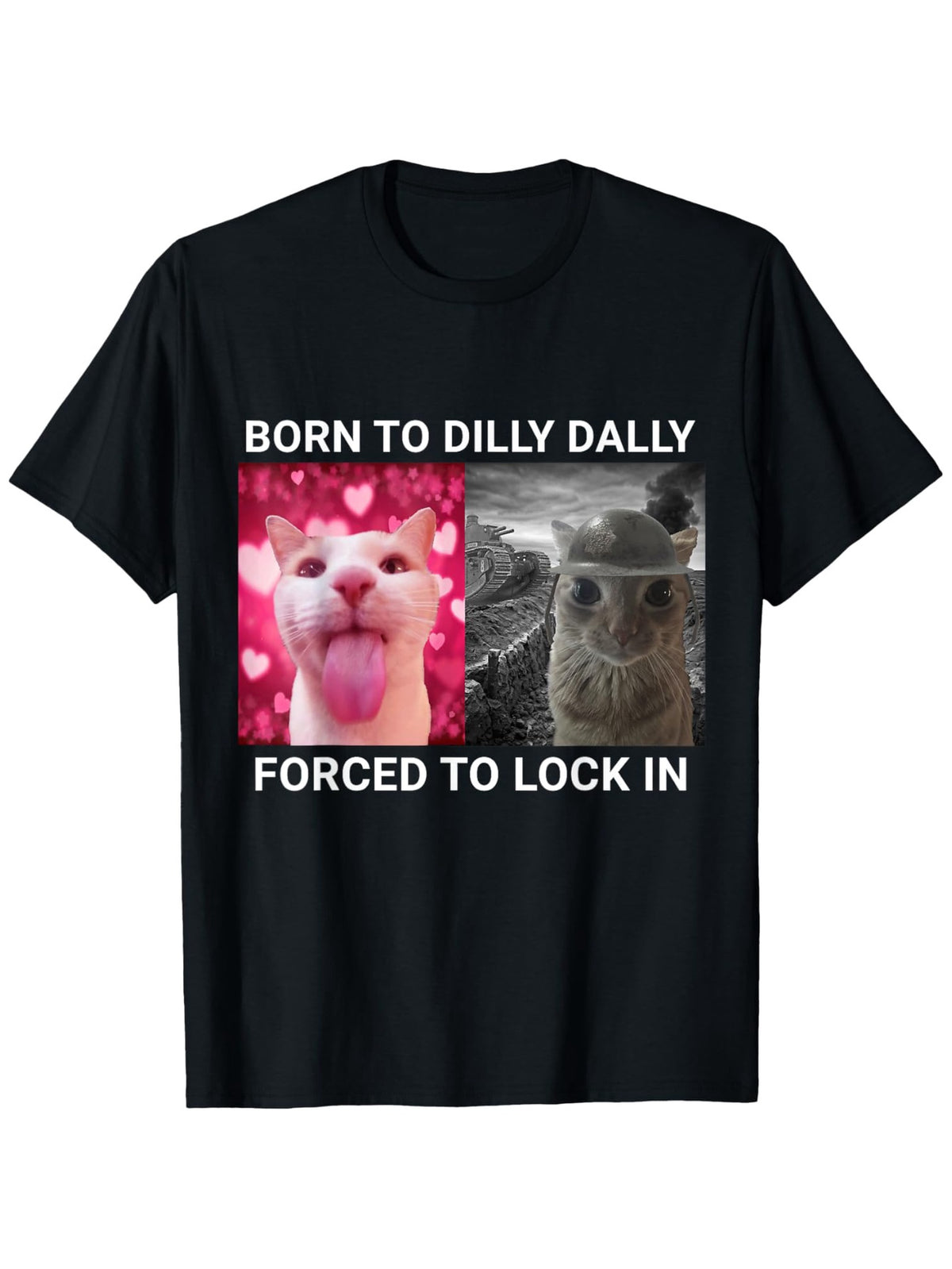 Born to Procrastinate Forced to Wear Cat Meme T-Shirt, Unisex Casual Crew Neck Short Sleeve Top, Funny Cat Graphic Tee, All-Season Wear