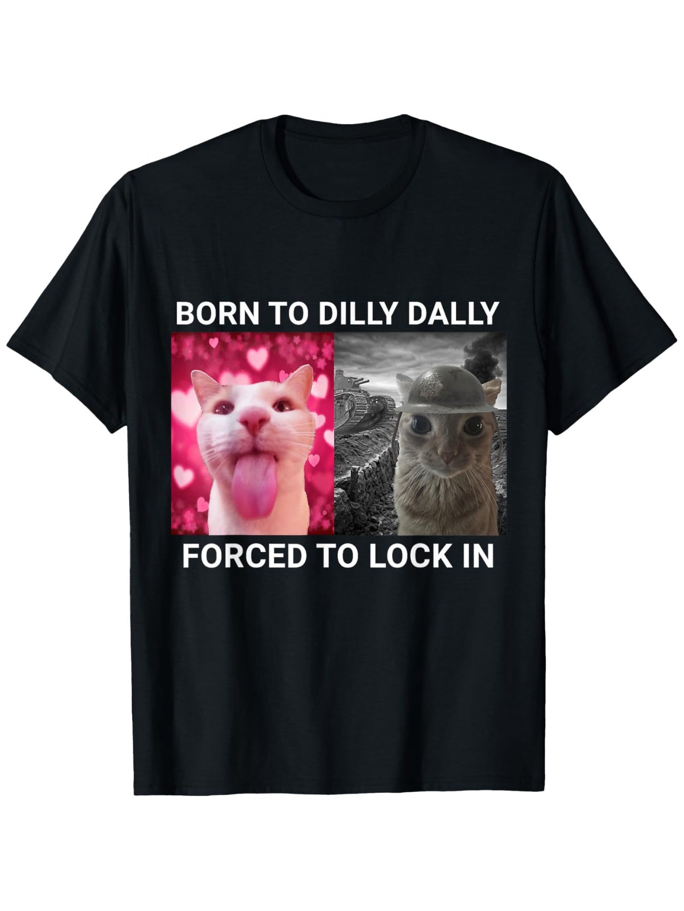 Born to Procrastinate Forced to Wear Cat Meme T-Shirt, Unisex Casual Crew Neck Short Sleeve Top, Funny Cat Graphic Tee, All-Season Wear