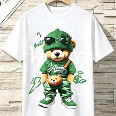 Bear Alphabet Print Breathable Cotton Short Sleeve Tee Crew Neck Top