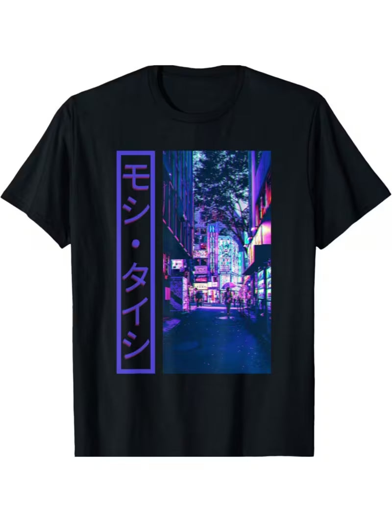 Street Scene Japanese Graphic Crew Neck Tee All Season Versatile Short Sleeve Top