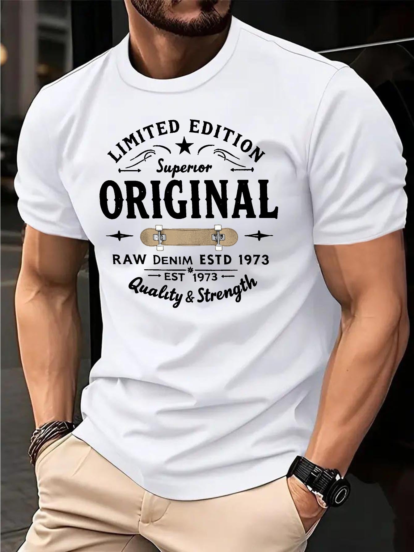 Men's Vintage Fashion Graphic T-Shirt, Casual Summer Crew Neck Tee, Regular Fit Stretch Print Top for Men