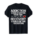 Men'S Recovery Awareness T-Shirt - "Addiction is Giving Up Everything for One Thing, Recovery is Giving Up Everything for Everything" Inspirational Sobriety Gift, 100% Relaxed Fit Round Neck Short Sleeve, Black with White Text & Red Heart
