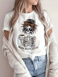 Mom Wants a Coffee-Themed Halloween T-Shirt Featuring a Skull Print, Perfect for Casual And Festive Outfits