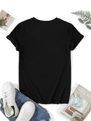Women Cute Ghost Black Cat Coffee Graphic T-Shirt, Halloween Spooky Ghost Cat Print Crew Neck Short Sleeve Casual Tee