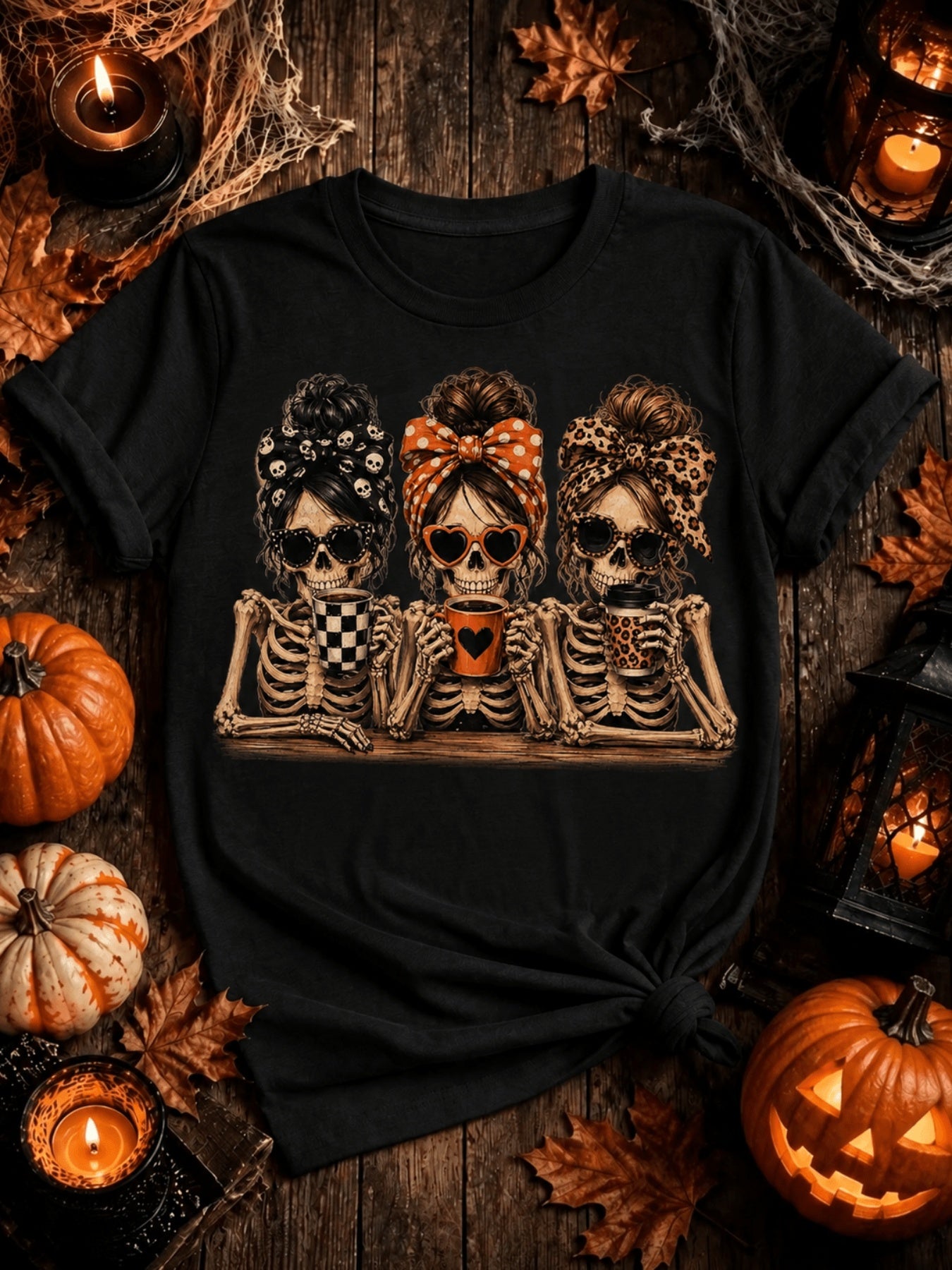 Halloween Skeleton Squad Skeleton Coffee Short Sleeve Top Crew Neck TShirt