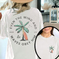 Christian Bible Verse Pattern T Shirt, Beachy Backprint Tops, Trendy Coconut Tree Shirt Unisex Tee Teen Baptism Gift Ocean Inspired Style Womenswear Printed