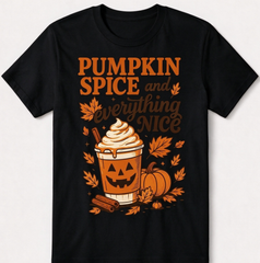 Fall Coffee Pumpkin Spice T-Shirt, Retro Graphic Halloween Tee, Vintage Fall Crew Neck Short Sleeve Top, Gift for Coffee Lovers