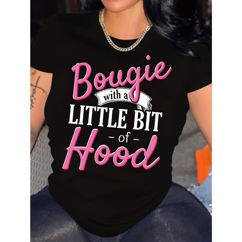 Bougie Hood Quote Tee - Women‘s Funny Street Style Shirt - Trendy Slogan Top - Casual Gift