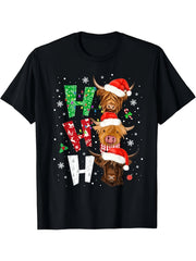 Christmas Highland Cattle Cow Santa Hat Xmas Light T Shirt All-Season Humor Men'S T-Shirt
