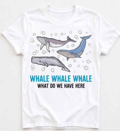 Ocean Animal Lover T-Shirt, “Whale Whale Whale What Do We Have Here” Funny Whale Graphic Tee, Casual Crew Neck Short Sleeve Top