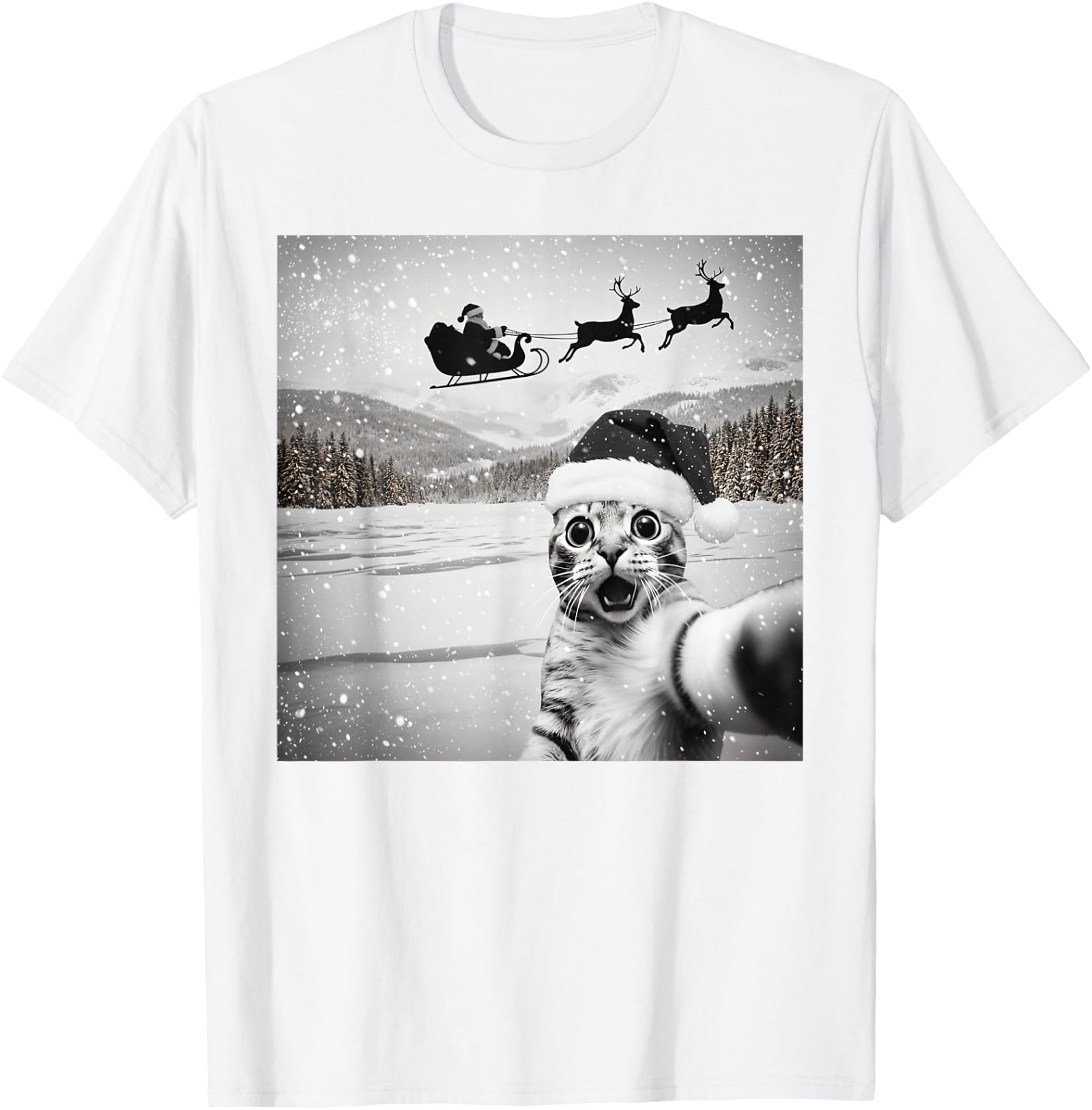 Cat Selfie with Santa Funny Christmas Design Unisex T-Shirt