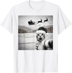 Cat Selfie with Santa Funny Christmas Design Unisex T-Shirt