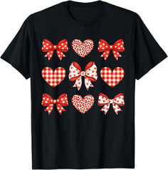 Hearts Coquette Bows Valentines Day Design Funny Unisex T-Shirt