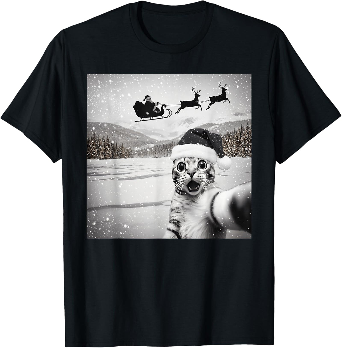Cat Selfie with Santa Funny Christmas Design Unisex T-Shirt