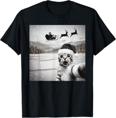 Cat Selfie with Santa Funny Christmas Design Unisex T-Shirt