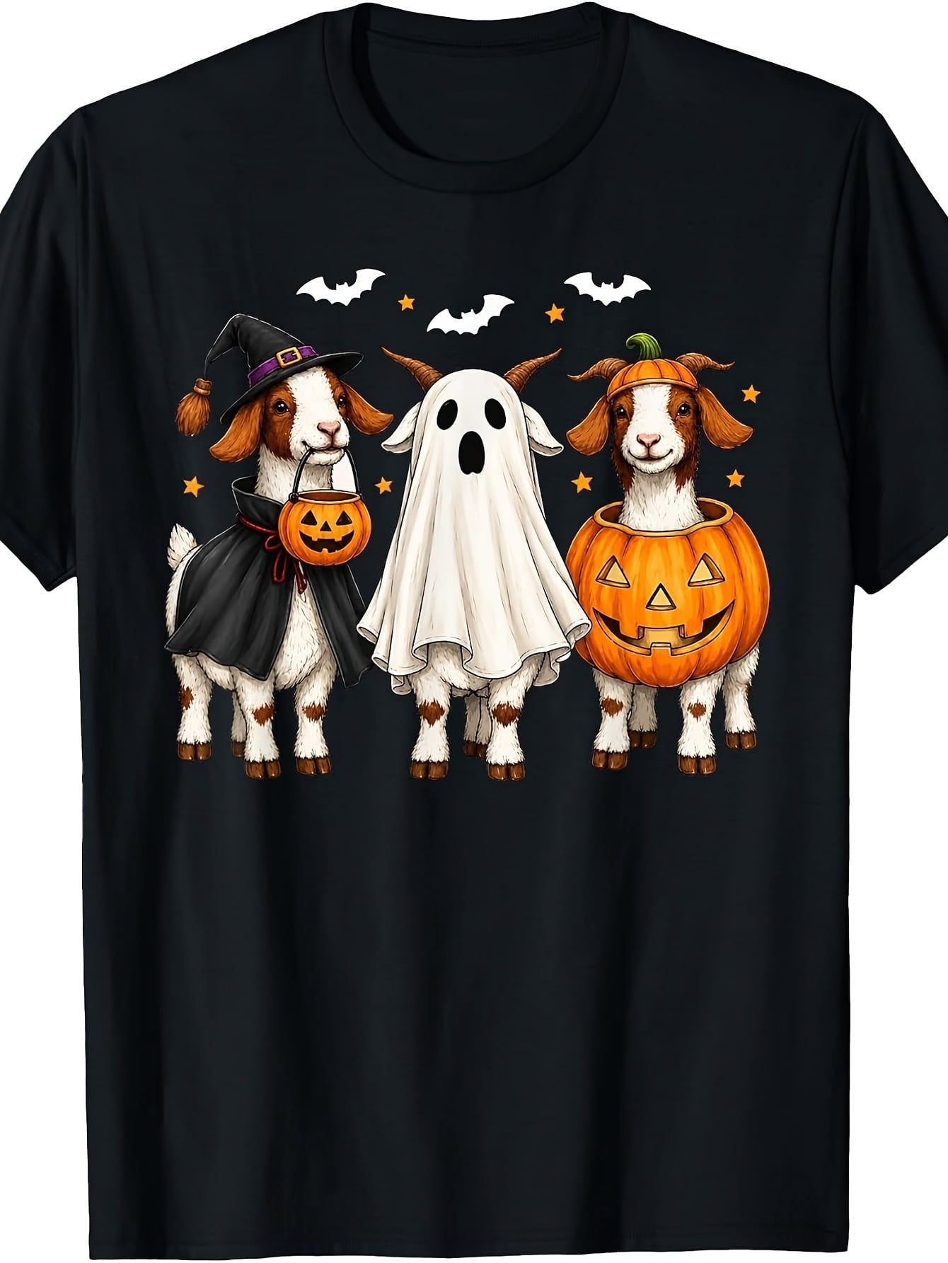 Cute Halloween Witch Ghost Pumpkin Animal Costume Graphic Tee for Men Women, Funny Spooky Fall Short Sleeve T-Shirt, Casual Crew Neck Top for Halloween Party Gift
