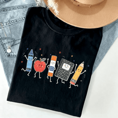 Cute School Supplies Heritage Graphic Tee 100%Cotton Crew Neck Short Sleeve Tee For Women Teacher Gift Teacher T-shirt