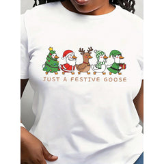 Funny Christmas Goose T-Shirt, Festive Goose Graphic Tee with Santa, Christmas Tree and Reindeer, Unisex Holiday Shirt for Men and Women
