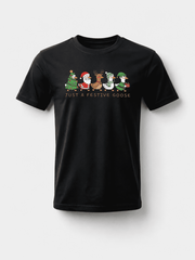 Funny Christmas Goose T-Shirt, Festive Goose Graphic Tee with Santa, Christmas Tree and Reindeer, Unisex Holiday Shirt for Men and Women