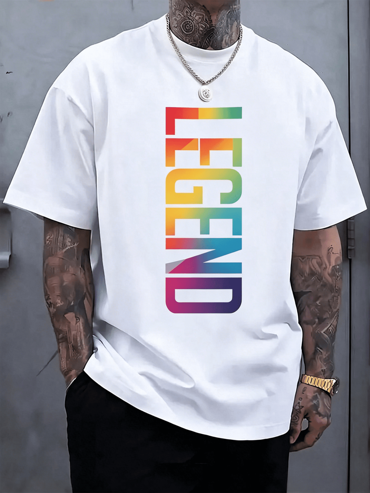 Men's Casual LEGEND Print Crew Neck Short Sleeve T-Shirt - Black With Blue Lettering, Lightweight Polyester Blend