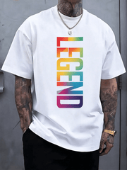 Men's Casual LEGEND Print Crew Neck Short Sleeve T-Shirt - Black With Blue Lettering, Lightweight Polyester Blend