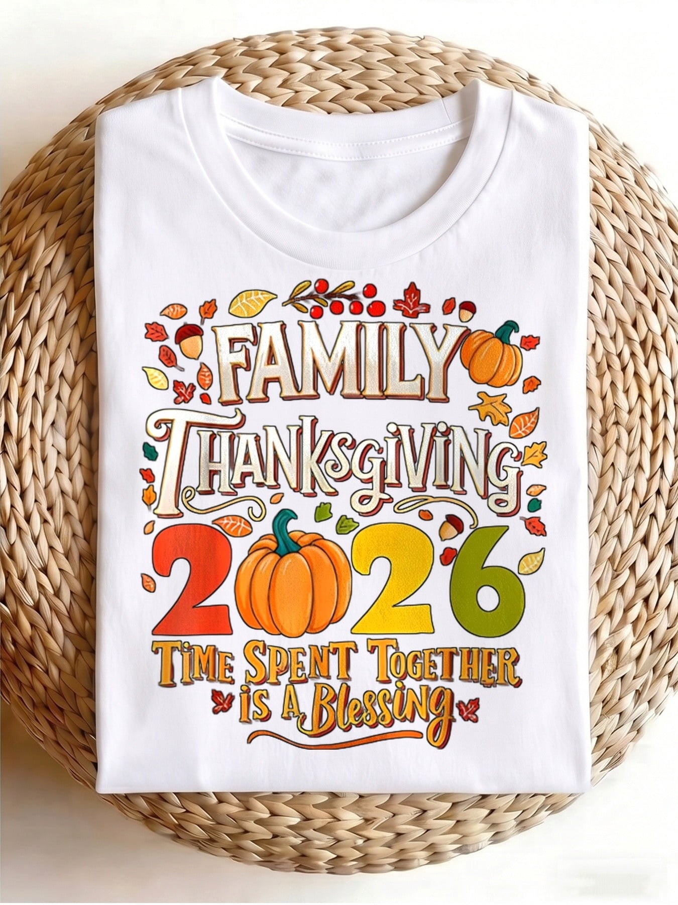 Men's Family Thanksgiving 2026 Graphic T-Shirt, Pumpkin Fall Tee, Casual Short Sleeve Shirt
