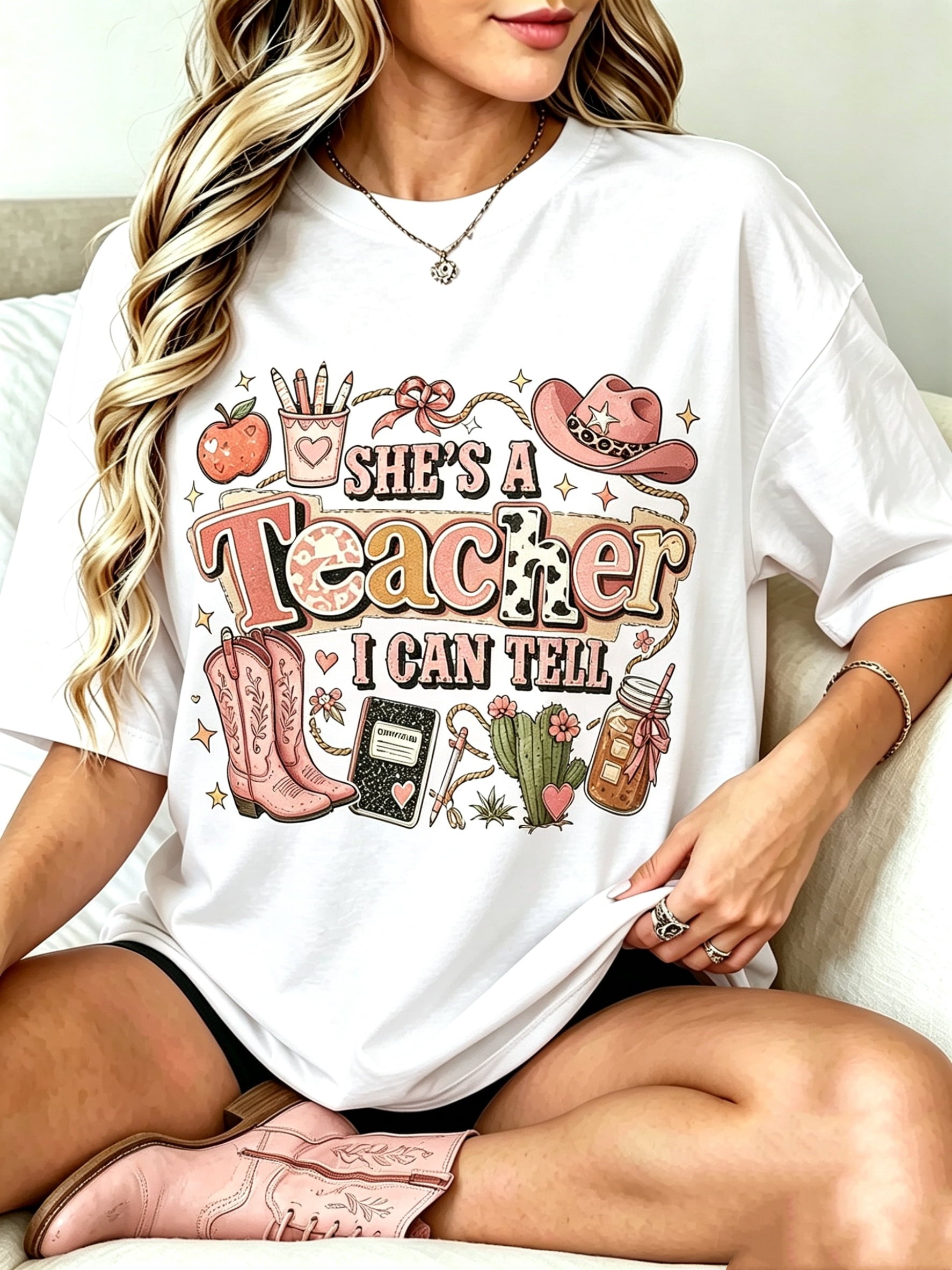Teacher Shirt, She's A Teacher I Can Tell Tee, Teacher Appreciation Gift, Funny School Staff T-Shirt, Gift For Teacher Women, Classroom Tees