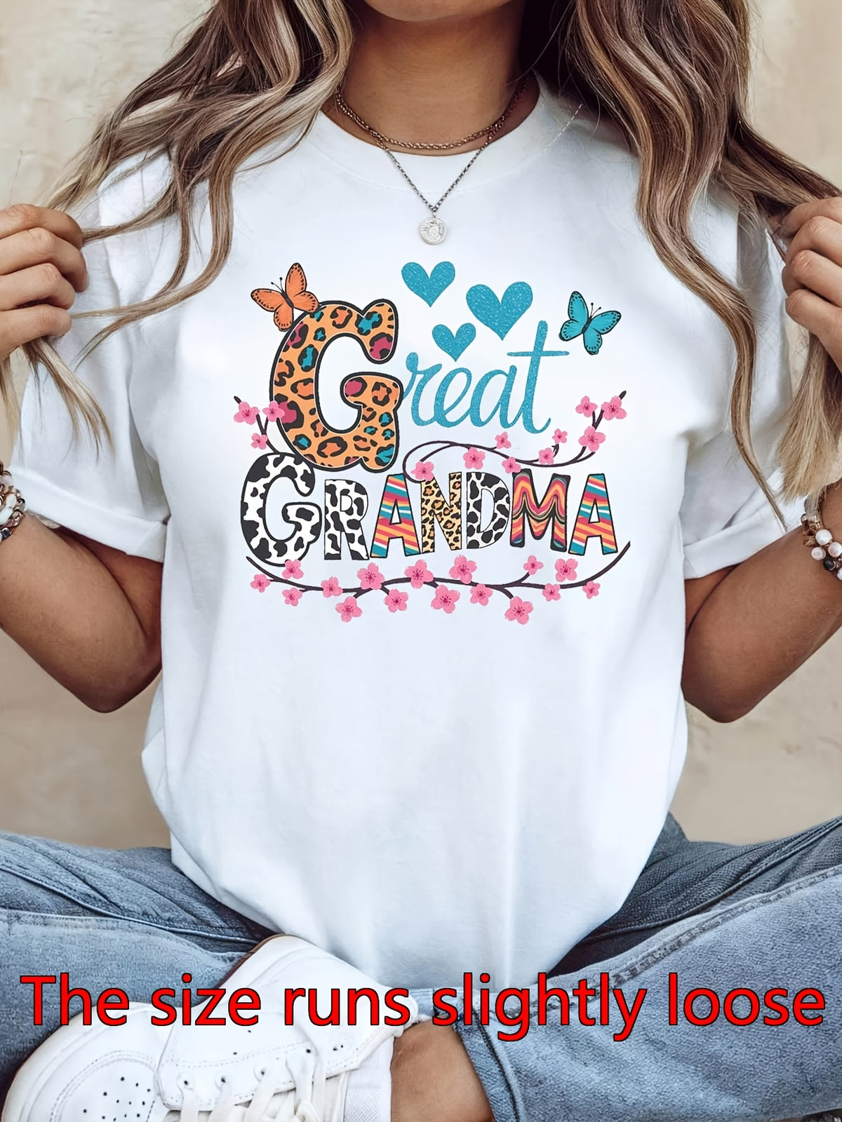 Cute Great Grandma T-Shirt for Women, Leopard Butterfly Grandma Gift Shirt