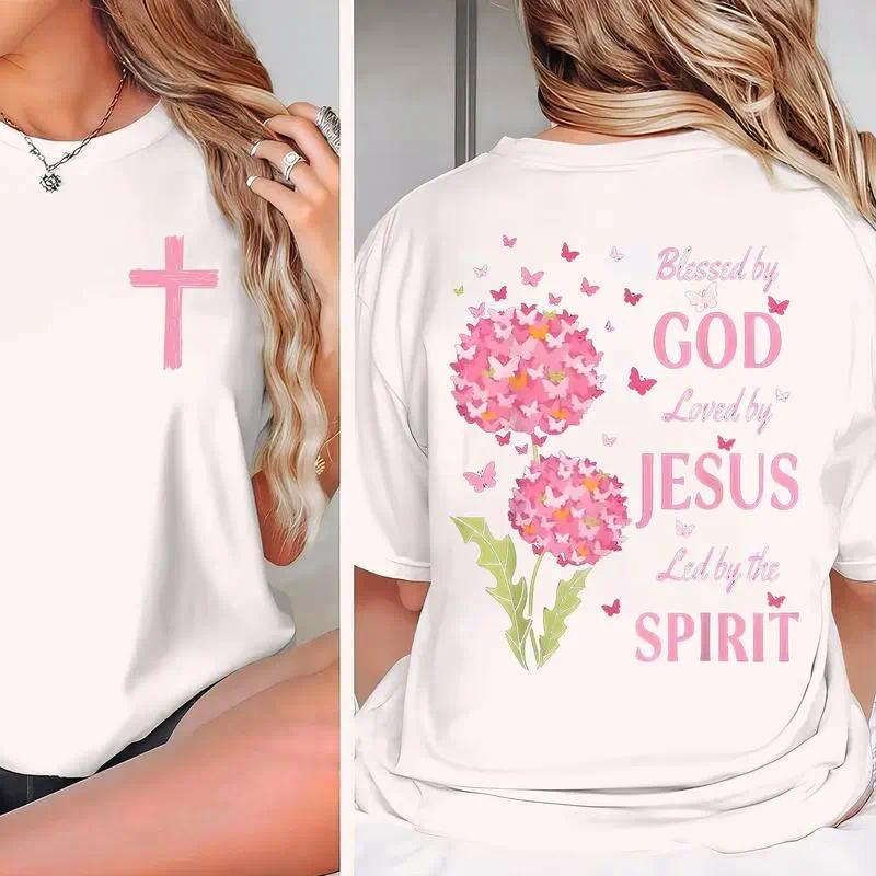 Blessed By God, Loved By Jesus, Led By The Spirit 2-Sided Christian T-Shirt - Unisex Faith Based Graphic Tee